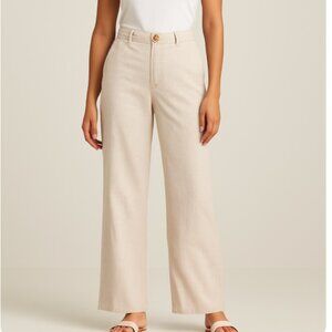 JM Collection Women’s Beige Linen-Blend Wide-Leg Pants, size small
